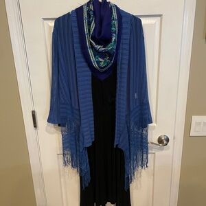 Chico’s Travelers Collrction Fringe Mesh Jacket Size 2 Royal Blue